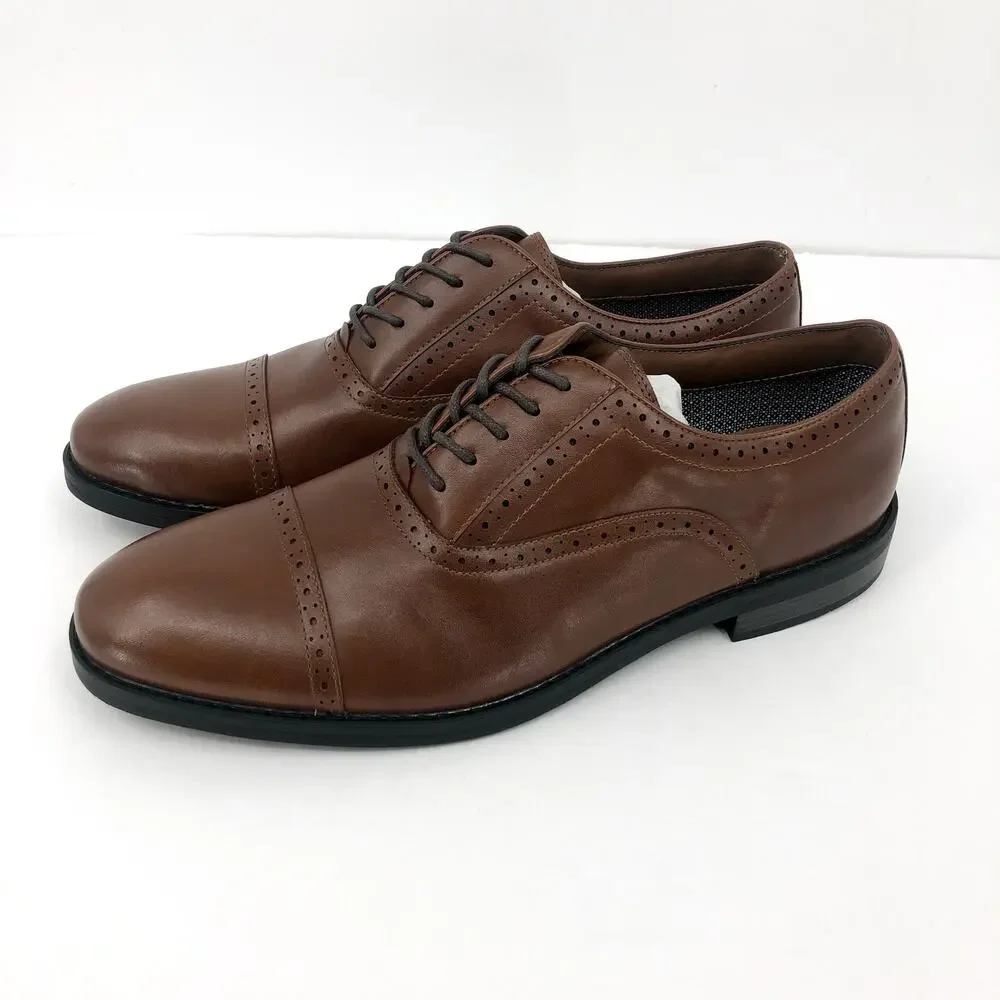 FAIRLANE & SONS Mens Feawin Flex Oxford Shoes Size 13 Tan Brown Leather NWOB